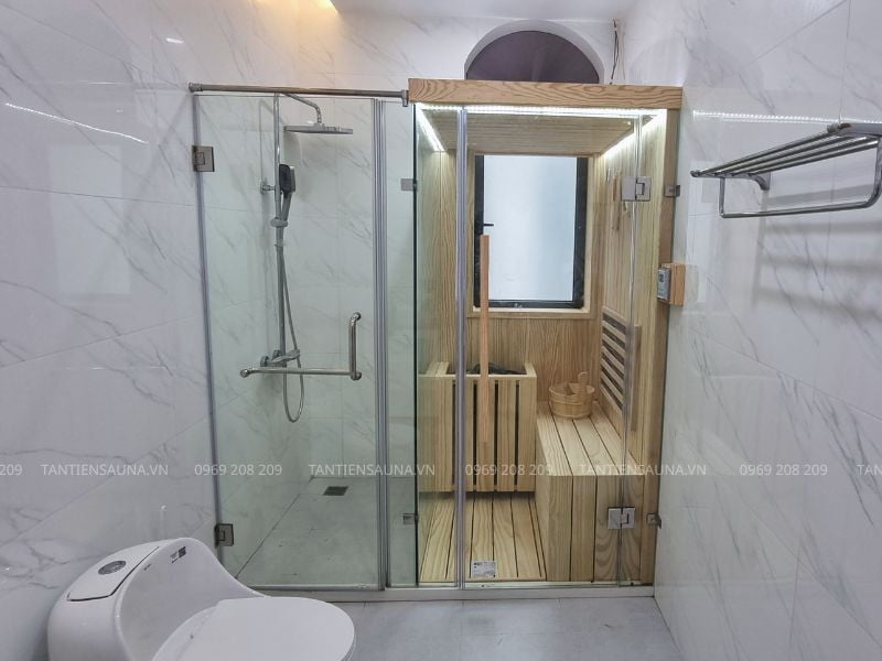 Giải pháp phòng xông hơi khô cá nhân gọn gàng bên cạnh cabin tắm kính