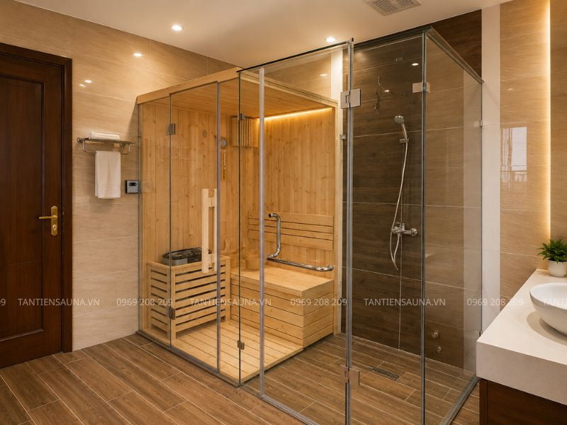 Mẫu phòng xông khô 1,4x1,2m được lắp đặt hoàn thiện tại Thái Nguyên